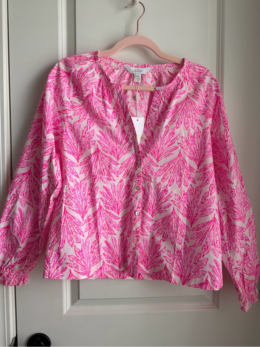 Lilly Pulitzer Pink White Printed Button Front Andina Top